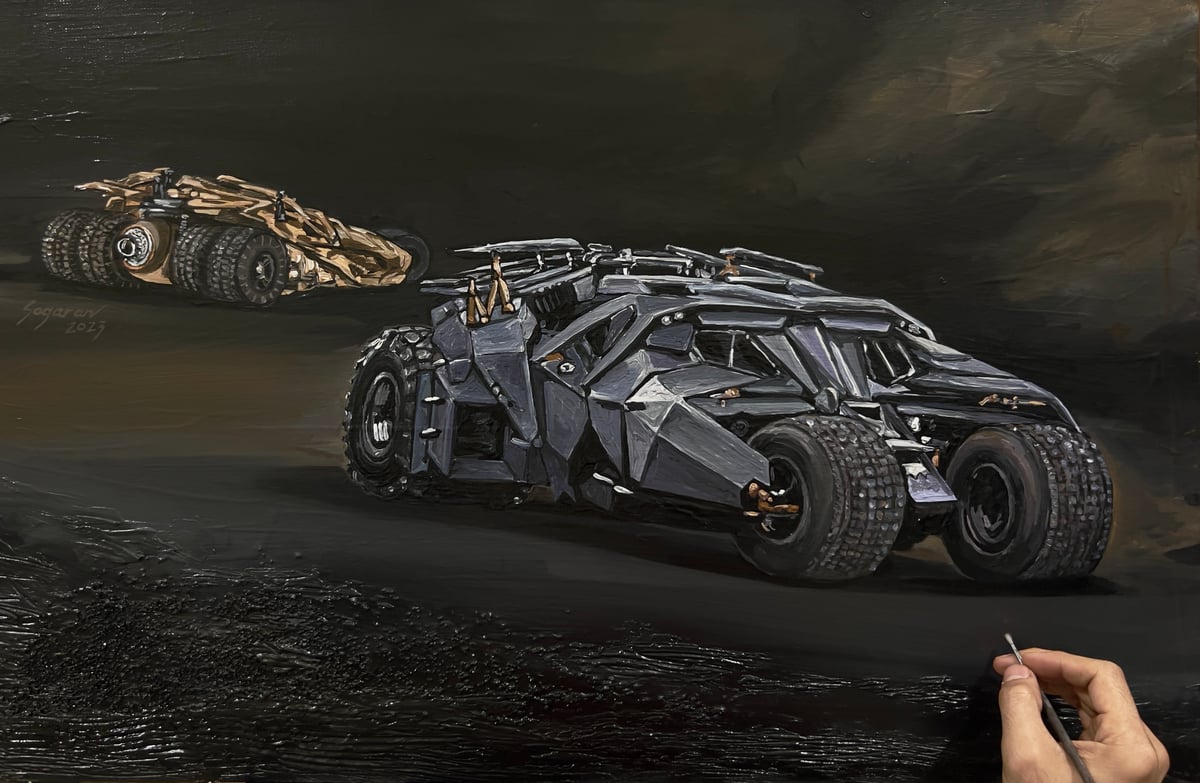 COMMISSIONED
Title: Batman Begins Tumbler Batmobile
Material: Acrylic on canvas
Year: 2023