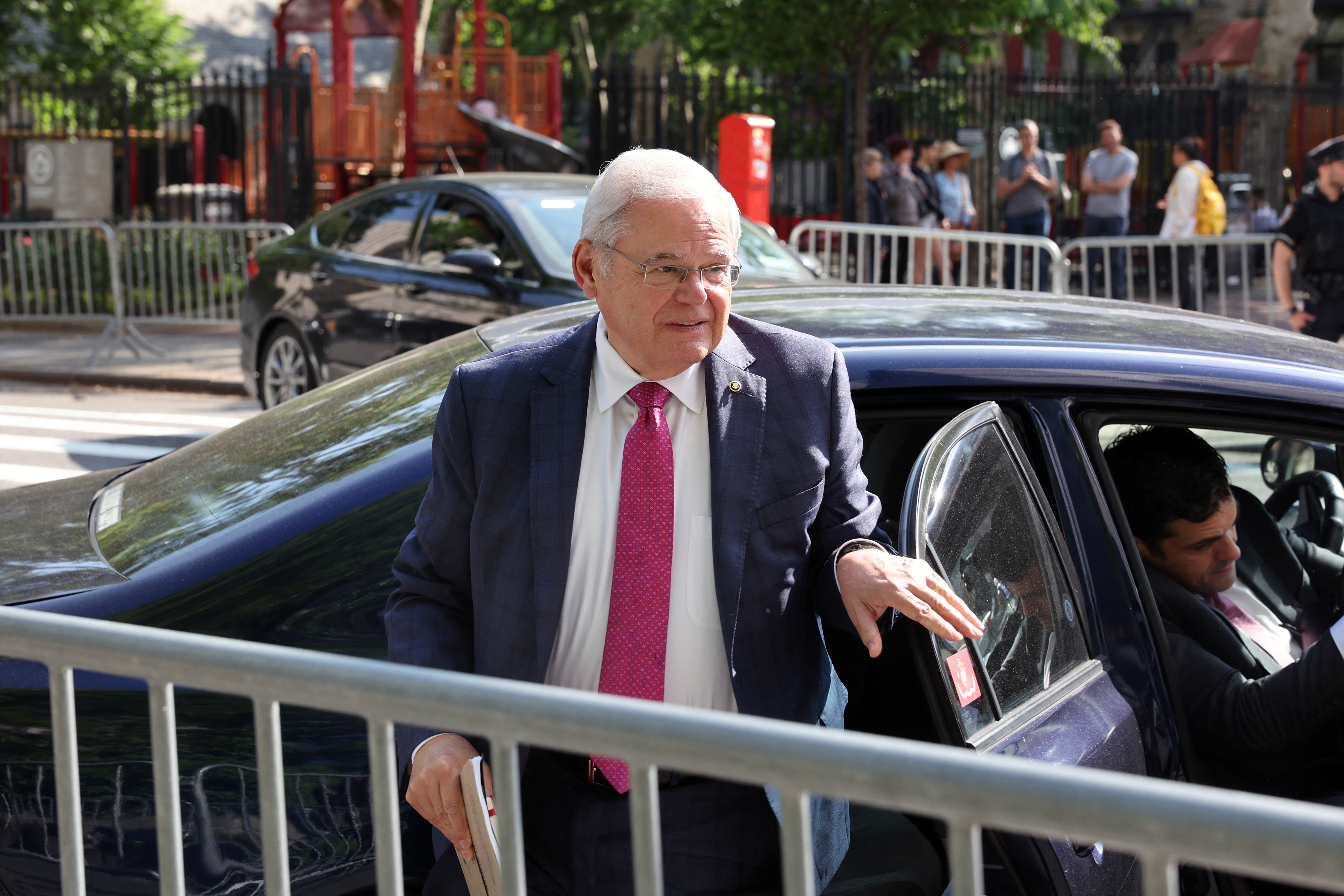 NEW YORK, NEW YORK - MAY 21: U.S. Sen. Robert Menendez (D-NJ) arrives at federal court on May 21, 2024 in New York City. Menendez is accused of accepting bribes of cash, gold bars and a car to help three businessmen and the Egyptian government, and is charged with acting as a foreign agent of Egypt.