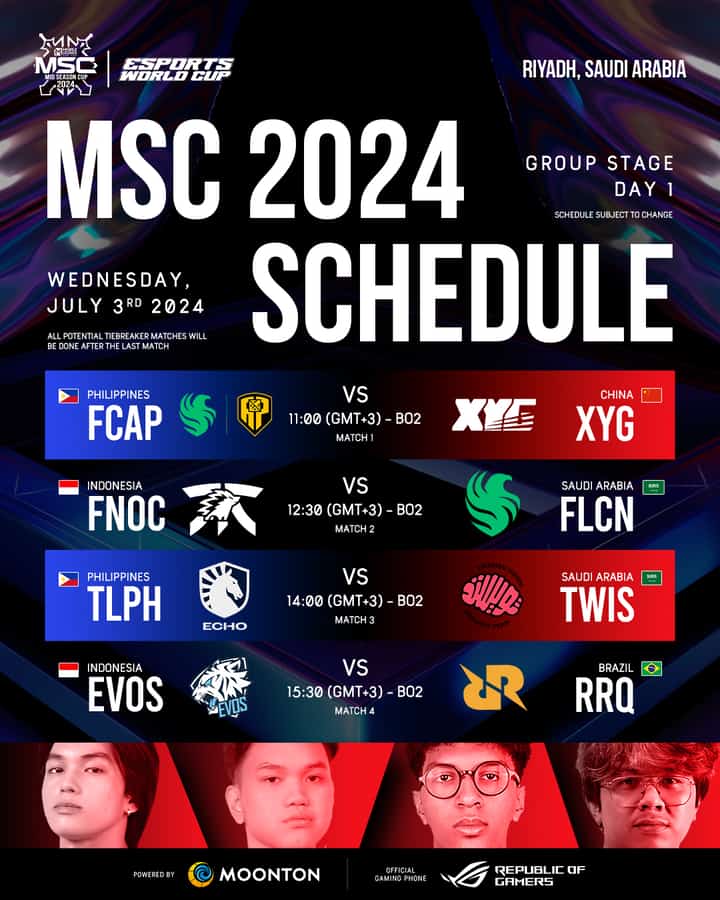 MSC 2024 Group Stage Day 1 schedule