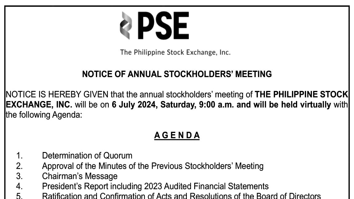 Philippine Stock Exchange, Inc. - Notice of Annual Stockholders Meeting