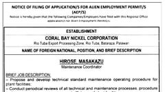 Coral Bay Nickel Corp. - Hirose, Masakazu