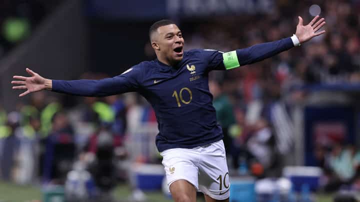 (FILES) France's forward #10 Kylian Mbappe celebrates after scoring a goal during the UEFA EURO 2024 Group B qualifying football match between France and Gibraltar at the Allianz Riviera stadium in Nice, southeastern France, on November 18, 2023. Kylian Mbappe has signed for Real Madrid, according to the club, AFP reports on June 3, 2024.