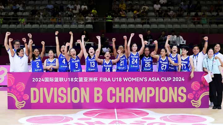 GILAS Pilipinas Girls celebrate their perfect campaign in the FIBA U18 Women’s Asia Cup to earn a Division A promotion following a 95-64 rout of Lebanon in the final.