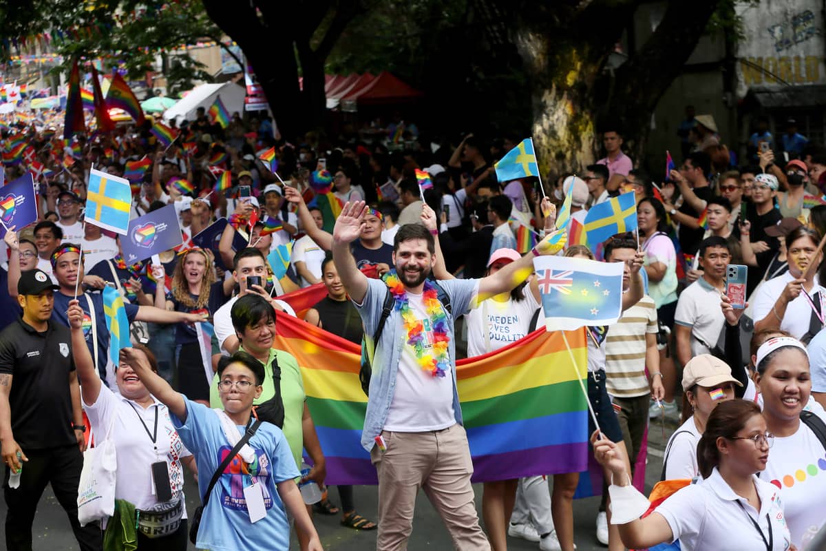 (June 22 2024)………On Saturday, June 22, 2024, Quezon City Mayor Joy Belmonte with ambassador from Different country, and Thousands of LGBTQIA+ members join the Love Laban Pride March 2024 held in Quezon City the "Love Laban 2 Everyone!" Pride PH Festival 2024. which will honor members of the LGBTQ+ community and call for the passage of the SOGIE (sexual orientation, gender identity, and expression) equality bill.………..Photo/Analy Labor