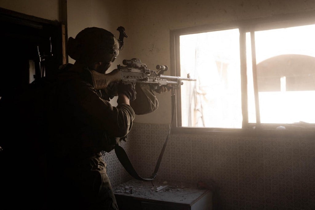 An Israeli soldier during operations in the Gaza Strip amid the ongoing conflict between Israel and the Palestinian militant group Hamas.
