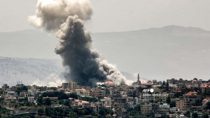 SMOKE billows during Israeli bombardment on the village of Khiam in south Lebanon near the border with Israel amid ongoing cross-border tensions as fighting continues between Israel and Hamas in the Gaza Strip.