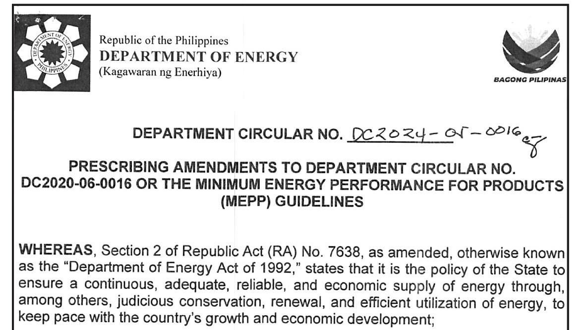 Department of Energy Circular No. DC2024-05-0016
