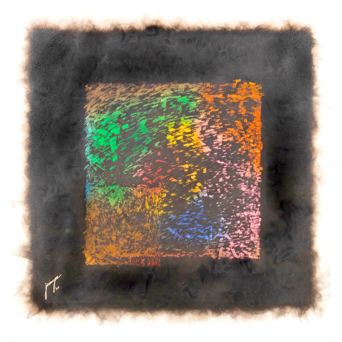 ‘Bright Light,’  signed and dated ‘24’ (2024), soot on metal plate, 24 x 24 inches.