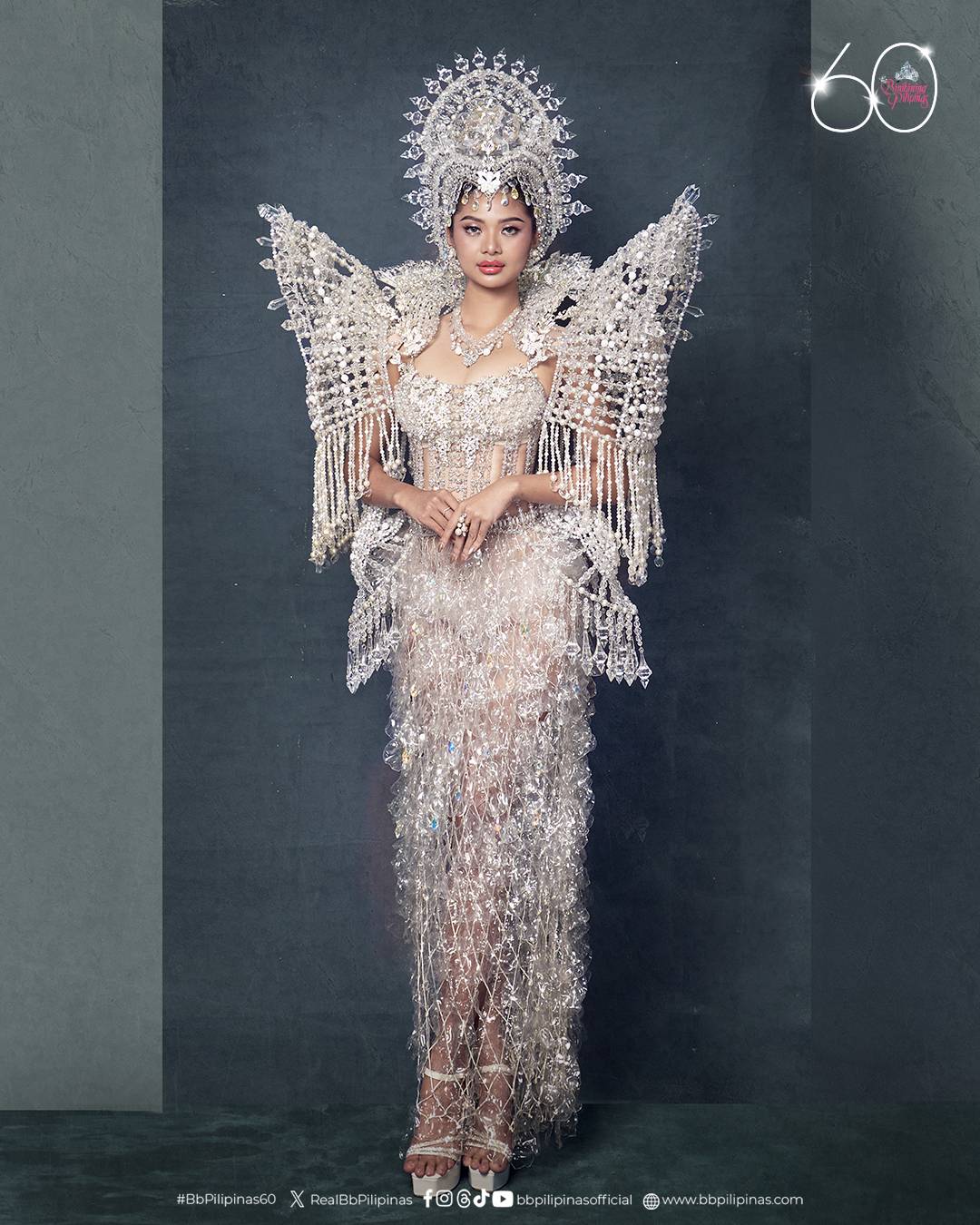 Binibini 16 Myrea Caccam, Oriental Mindoro in white modern Filipiniana.