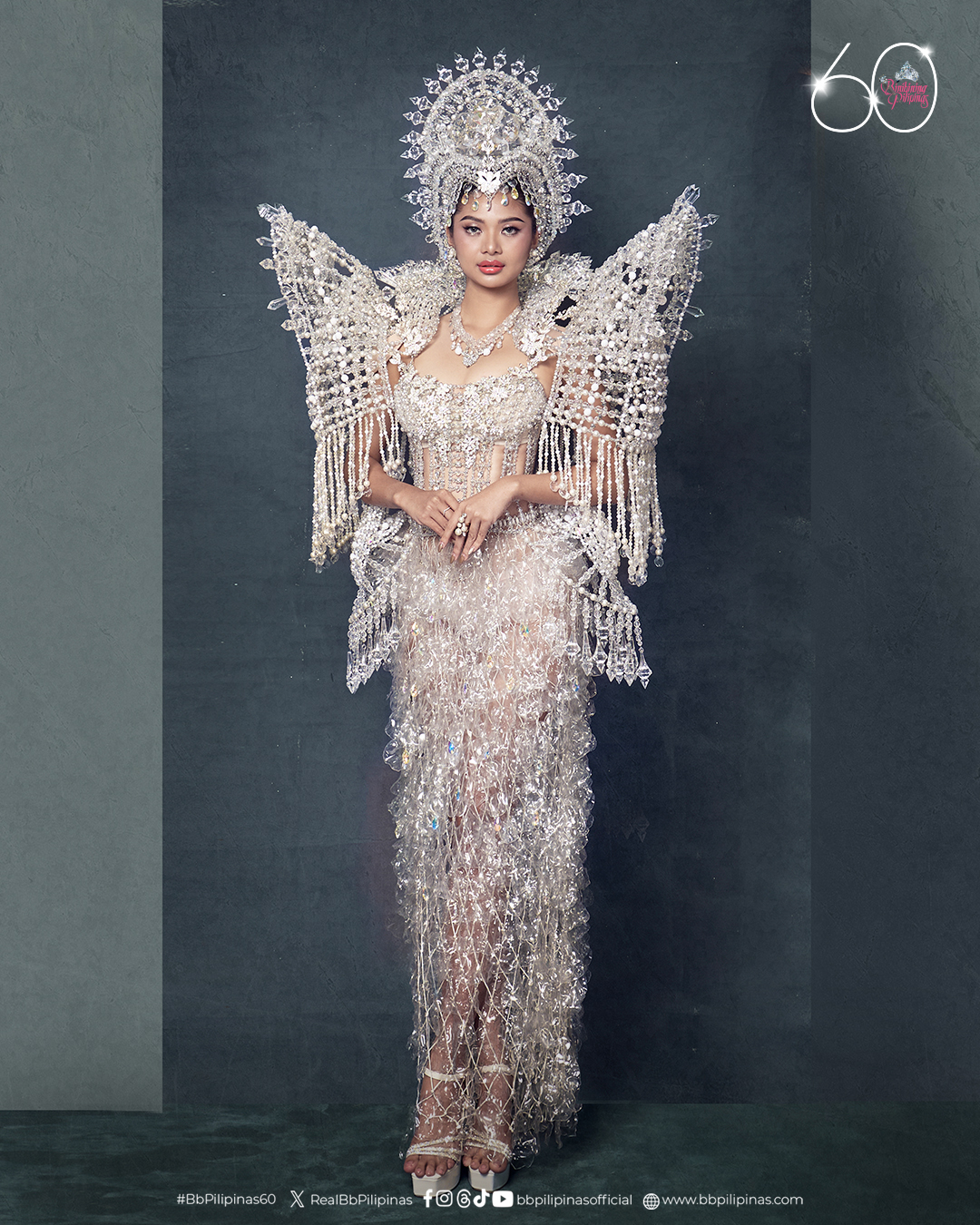 Binibini 16 Myrea Caccam, Oriental Mindoro in white modern Filipiniana.