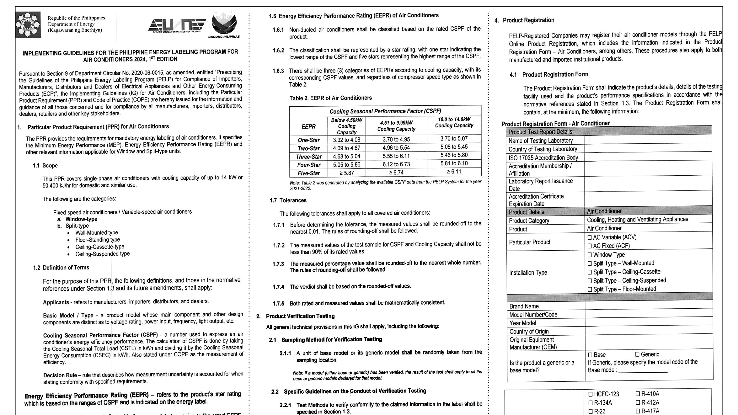 Department of Energy - Implementing Guidelines of the Philippine Energy Labeling Program for Air Conditioners 2024 - Circular No. 2020-06-0015