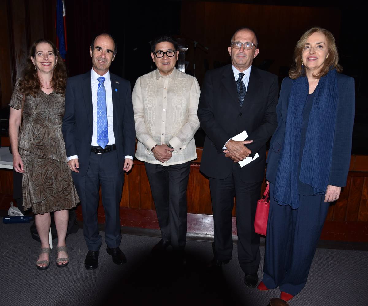 Madame Gila Fluss and Israel Ambassador Ilan Fluss, Anton Huang, Ambassador Marco Clemente and Madame Maria Rosaria Brizi.
