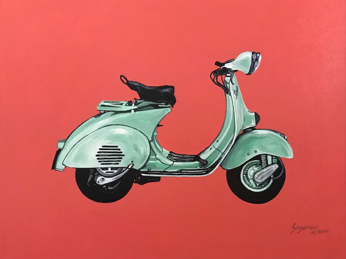 From 1st Online Exhibition — VESPA HISTORY SERIES (Sold Out)
Title: VESPA 150, 1956
Material: Acrylic on canvas
Year: 2020