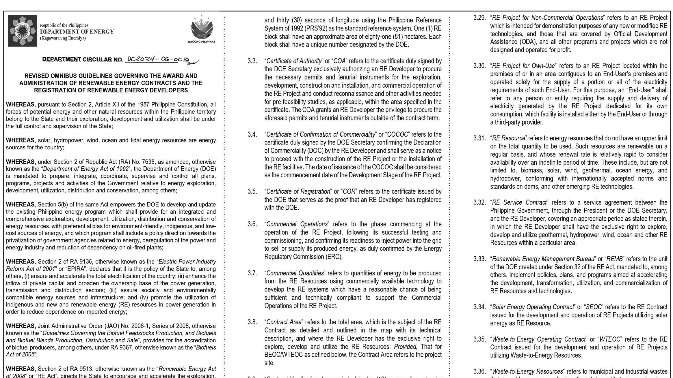 Department of Energy Circular No. DC2024-06-0018