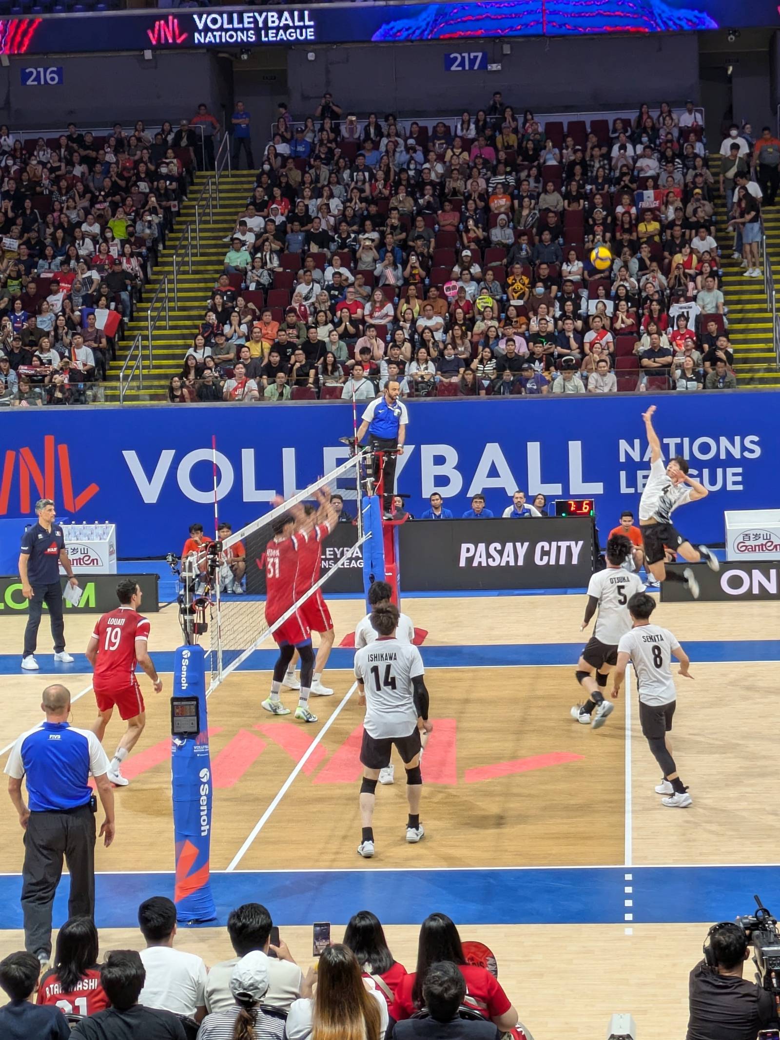Crowd favorite Team Japan versus reigning Olympic champions Team France at the 2024 Volleyball Nations League.