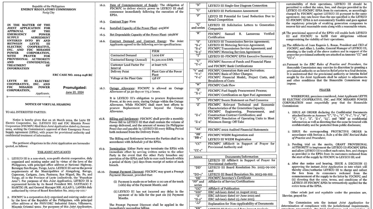 Notice of Virtual Hearing - Leyte III Electric Cooperative, Inc. & FDC Misamis Power Corporation.