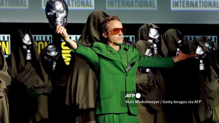 SAN DIEGO, CALIFORNIA - JULY 27: Robert Downey Jr. speaks onstage at the Marvel Studios Panel during 2024 Comic-Con International at San Diego Convention Center on July 27, 2024 in San Diego, California.