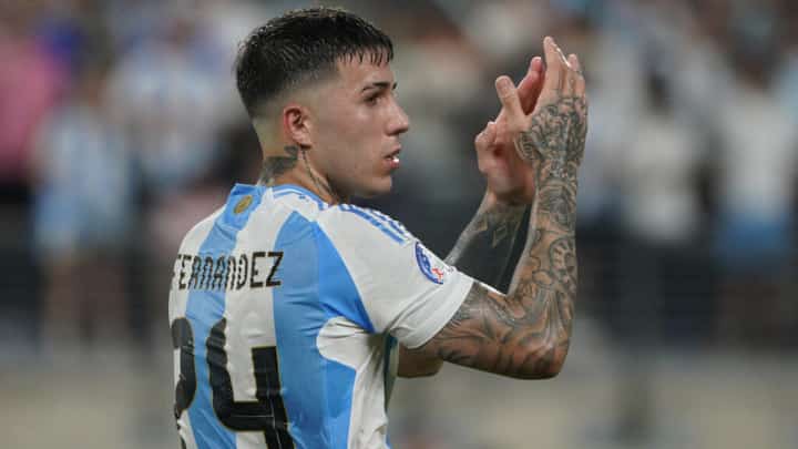 File photo of Argentina's midfielder Enzo Fernandez taken during the 2024 Copa America semi-final in East Rutherford, New Jersey on July 9, 2024.