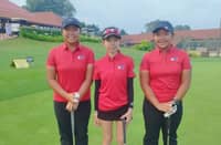 THE country’s spunky junior golfers (from left) Mona Sarines, Nicole Gan and Lisa Sarines got a ‘big-girl education’ in Singapore.