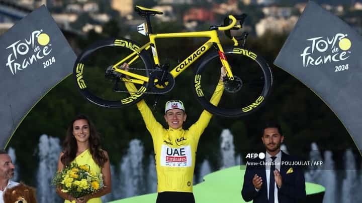 TADEJ Pogacar celebrates after securing his third Tour de France title in Nice, France.