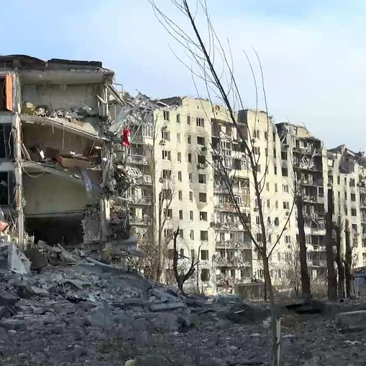 File photo: Destroyed residential buildings in eastern Ukraine's Avdiivka seen in handout footage posted on Telegram by Donetsk province's Moscow-appointed authorities on February 24, 2024.