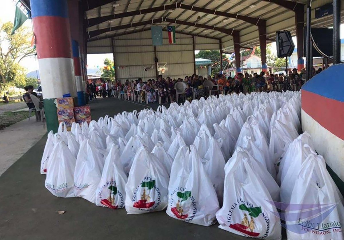 Goodwill bags are ready for distribution at the Iglesia Ni Cristo-Aid to Humanity held in Pohnpei, Micronesia.
