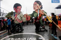 (July 22 2024)………Protesters from various progressive groups destroy an effigy of President Ferdinand R. Marcos Jr. and Vice-President Sara Z. Duterte during the 2024 Peoples SONA on Commonwealth Avenue in Quezon City on July 22, 2024………Photo/Analy Labor