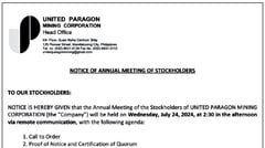 United Paragon Mining Corporation - Notice of Annual Meeting of Stockholders
