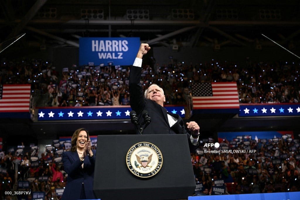 Harris, VP pick Walz address first campaign rally
