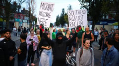 UK anti-racism protesters counter far-right rioters