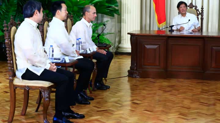 PRESIDENT Ferdinand Marcos Jr. welcomes to the Palace McKinsey & Company executives, namely (from left) managing partner Jon Canto, Southeast Asia managing partner Albert Chang, and global managing partner and CEO Bob Sternfels.