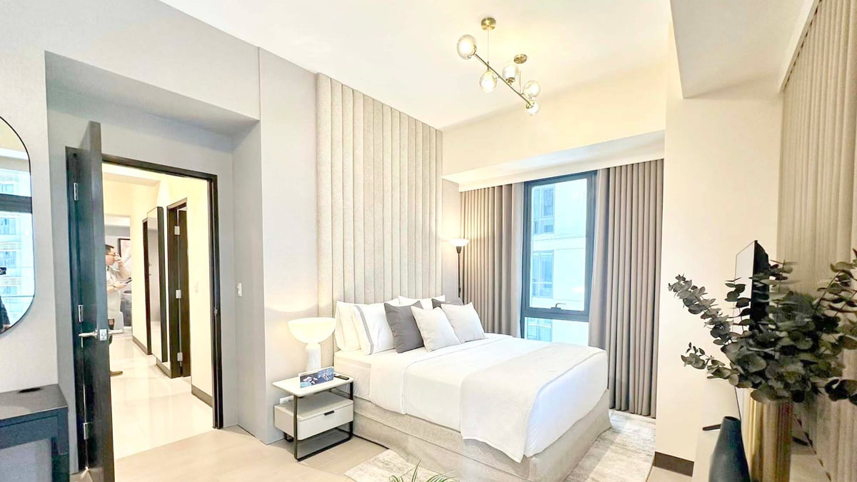 THE bedrooms come with brand new furniture and furnishings, including custom head boards thatmatch the design scheme throughout the space.