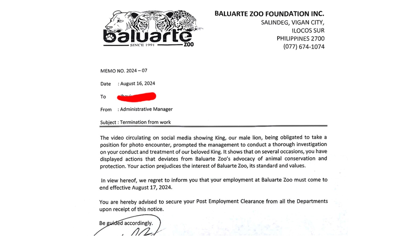 Baluarte Zoo responds to lion mistreatment incident, employee terminated