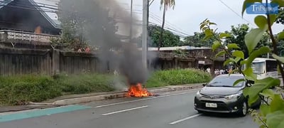 Motorcycle on fire