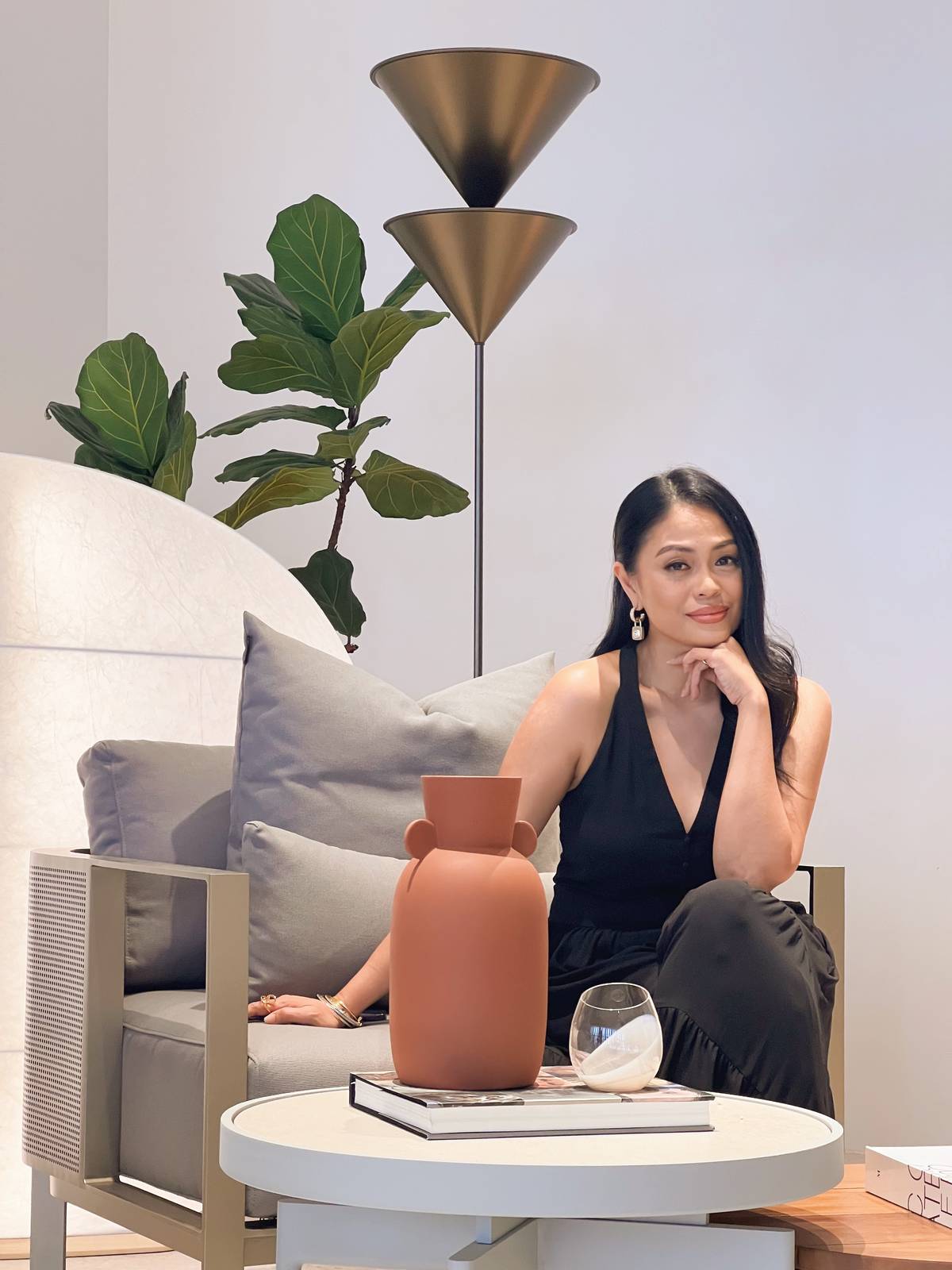 Interior designer Cyndi Fernandez-Beltran designed an outdoor-themed vignette using pieces from Dedon and Gandia Blasco