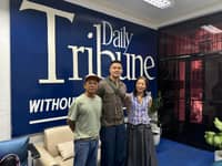 CONTEMPORARY artist-designers Rey Donaire and Leeroy New with co-founder of ArteFino as well as president and executive director of Lopez Group Foundation and Lopez Museum and Library Cedie Lopez-Vargas.