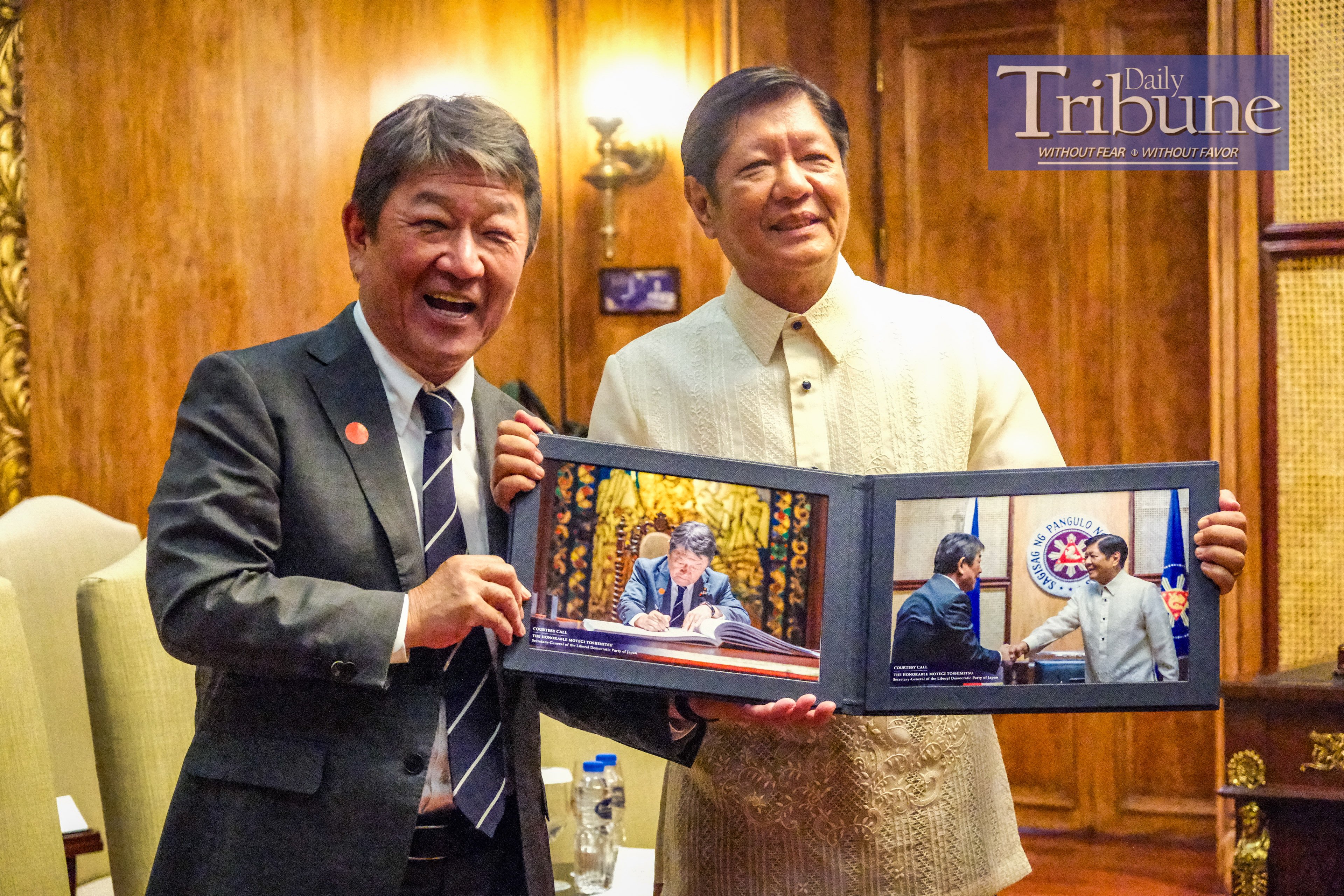 LOOK: President Ferdinand Marcos Jr. meets Toshimitsu Motegi, Secretary General of the Liberal and Democratic Party of Japan, during a courtesy call at Malacanan Palace on 2 August 2024.