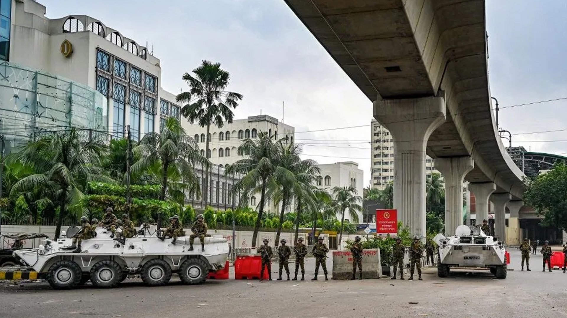 Bangladesh army personnel stand guard during a curfew following clashes between police and Anti-Discrimination Student Movement activists amid anti-government protests in the Shahbag area of Dhaka. Bangladeshi security forces patrolled the capital as protesters demanding Prime Minister Sheikh Hasina’s resignation said they would take to Dhaka’s streets again following the deadliest day of unrest since demonstrations erupted last month.