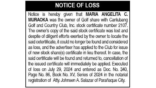 Notice of Loss - Maria Angelita Muraoka