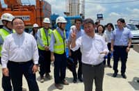 Peace dividend Toshimitsu Motegi, secretary general of Japan’s Liberal Democratic Party (center, flashing peace sign), with Japanese Embassy staff and officials visit the Metro Manila Subway project which is being constructed with Japanese financing.