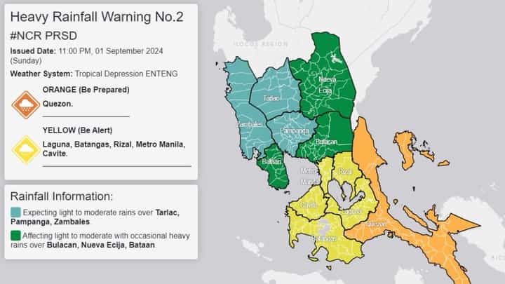 Heavy Rainfall Warning No. 2 issued due to 'Enteng'