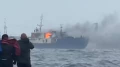 Blaze engulfs training ship