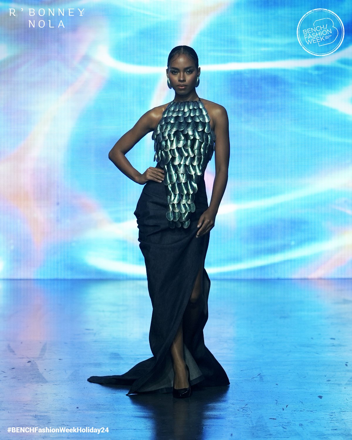 chelsea manalo in a halter dress embellished with shells by R’Bonney Nola.