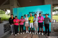 FROM left are Joop Kalambakal, associate head of Global Public Relation of ICTSI; winners Lisa Sarines, Mona Sarines, Yunju An, John Paul Agustin Jr., John Majgen Gomez, Jose Carlos Taruc and Mount Malarayat golf director Jong Laput.