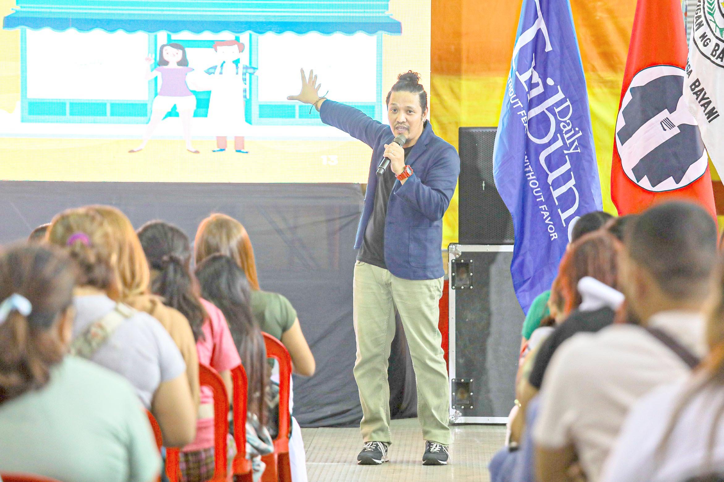 Business Corporation (SBCorp) vice president for innovations and advocacy Wally Calderon (top photo) discussed to participants of the 11th edition of the Asian Innovation Forum  their flagship program ‘Rise Up,’  at the JP Laurel Gymnasium 1 in Tanauan, Batangas which drew hundreds of participants. The AIF has been successful in drawing aspiring entrepreneurs as 600 individuals took part in the previous assembly in Mandaluyong (lower photo).