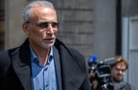 Swiss leading Islamic scholar Tariq Ramadan at the Geneva court house on 15 May 2023, on the opening day of his trial for "rape and sexual coercion", a case dating back 15 years.