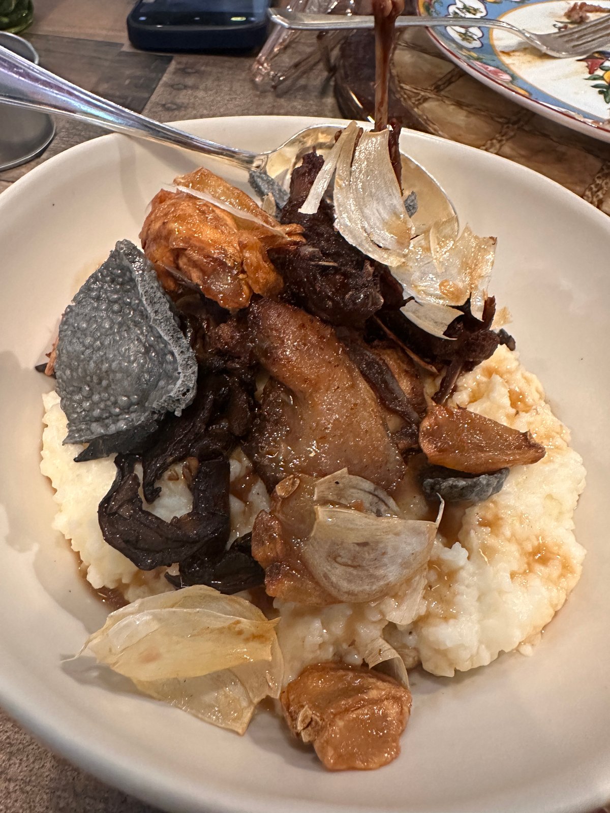Adobong pitaw with corn polenta.