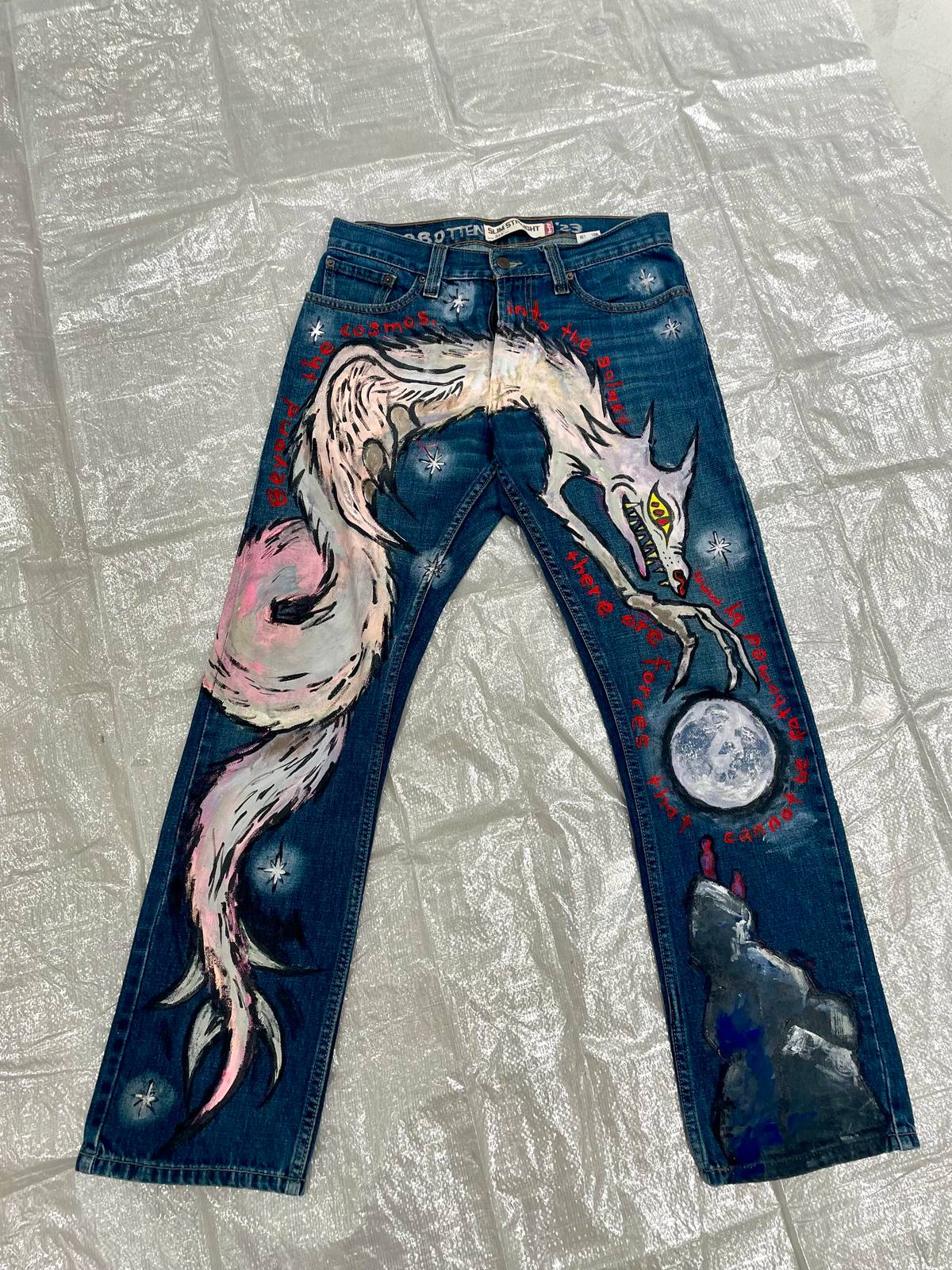 ‘BAKUNAWA’ handpainted denim by SABOTTEN.