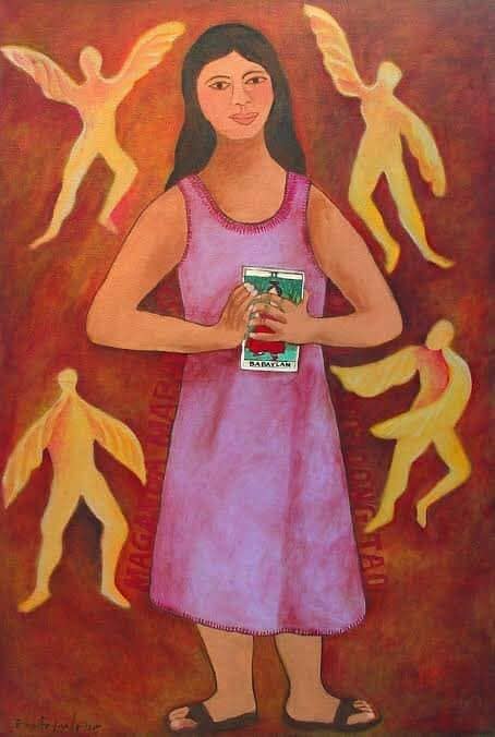 Fajardo’s ‘Masaya sa Pagiging Siya’ (acrylic on canvas, 122 by 82 centimeters, 2005).