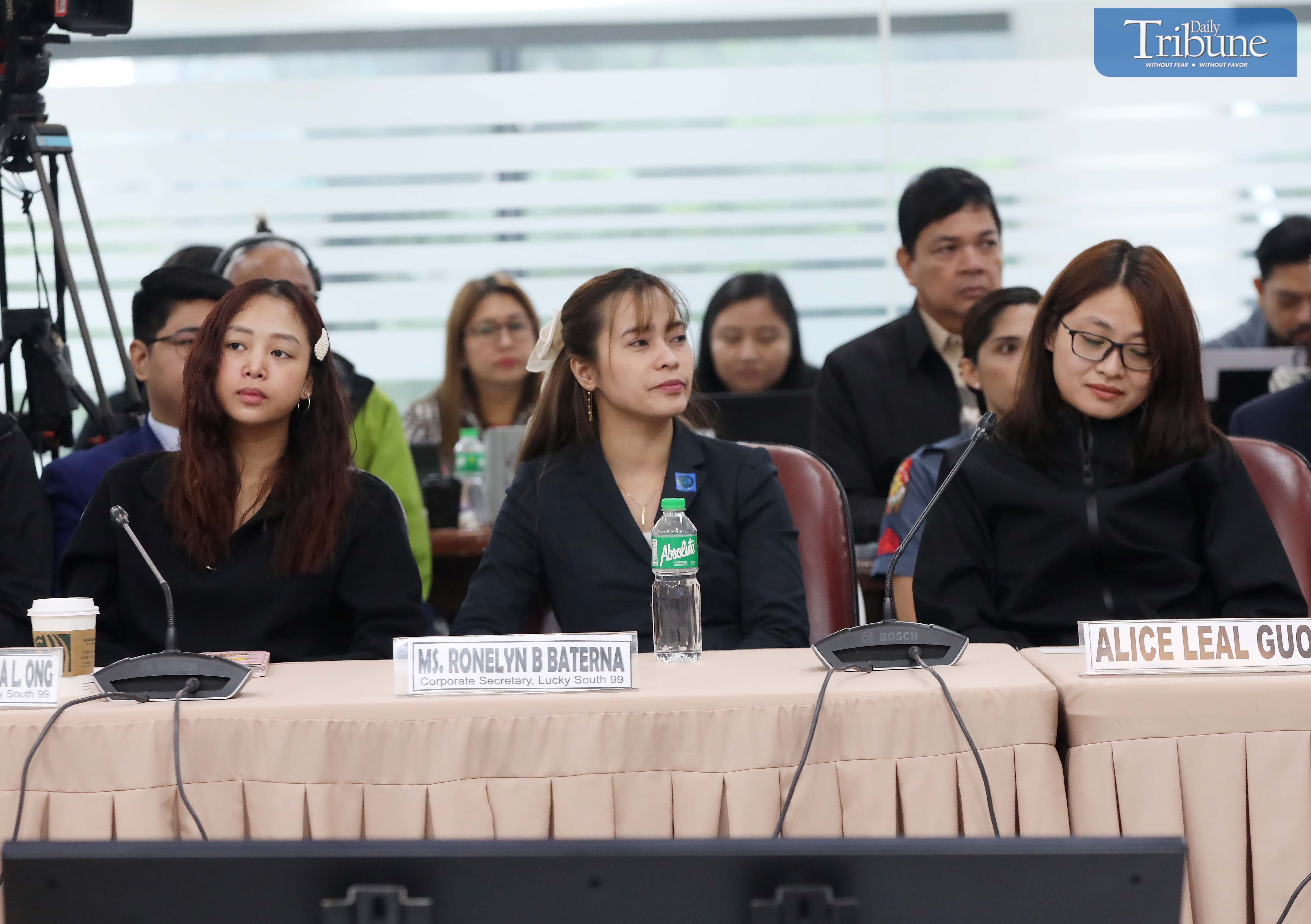LOOK: Dismissed Bamban, Tarlac mayor Alice Guo; Ronelyn Baterna, Corporate Secretary of Lucky South 99; and Katherine Cassandra Ong, the authorized representative of Whirlwind Corporation and Lucky South 99 attend the sixth hearing of the House of Representatives quad committee on Thursday, 19 September 2024. The Committee on Dangerous Drugs, Public Order and Safety, Human Rights, and Public Accounts is investigating the connection between Philippine offshore gaming operators (POGOs) and the country's illegal drug trade.